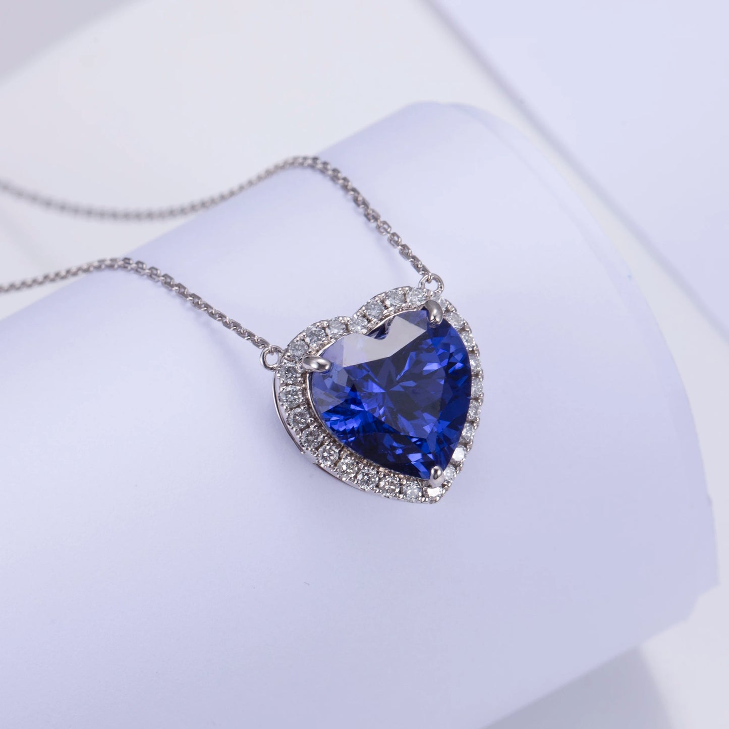 Messi Jewelry MSN-687  Royal Blue Heart 12mm*12mm  Gemstone Necklace Pendant 18K White Gold