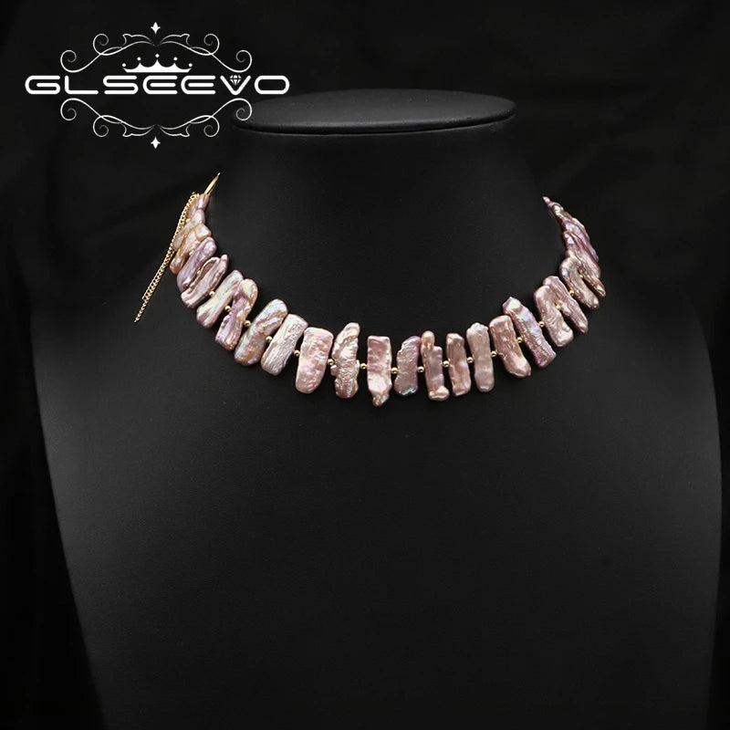 Natural Freshwater Baroque Purple Pearl Necklace Brass 18k Gold Plated Handmade Charm Necklace for Friends Party Gift Jewelry