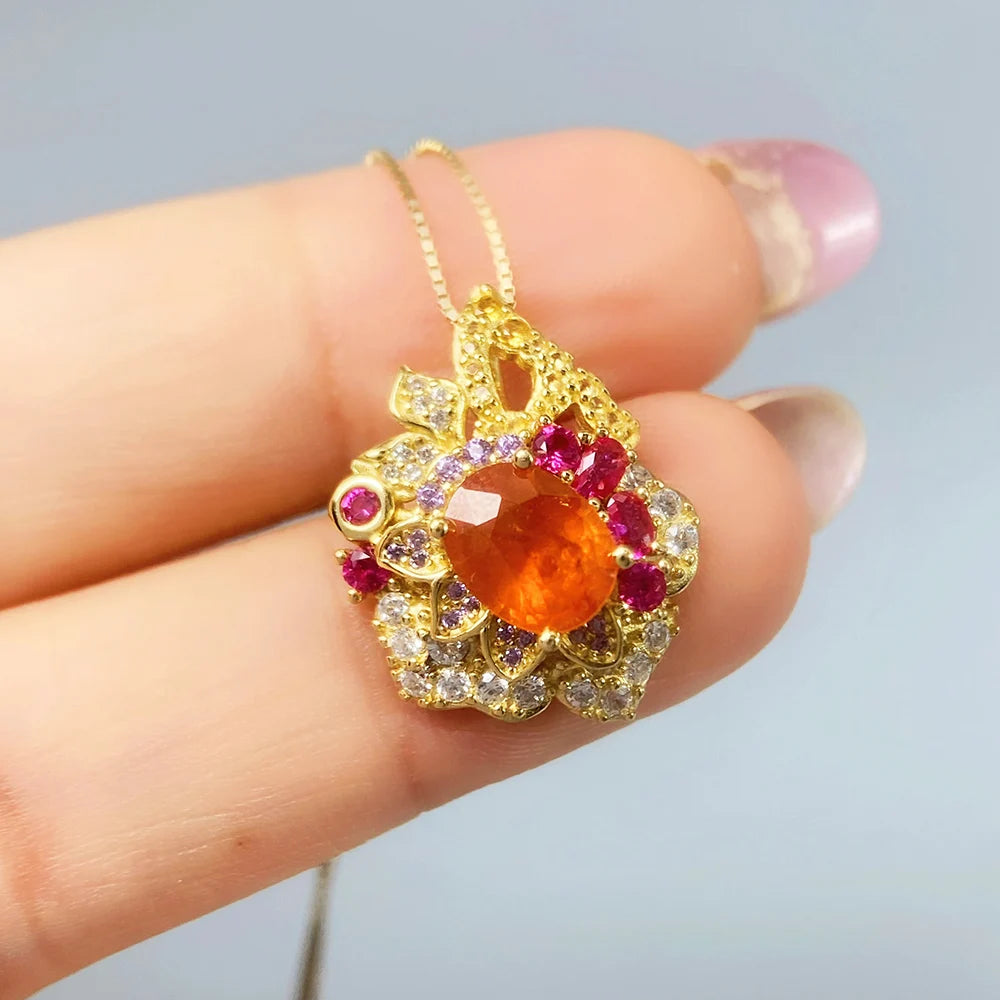 Gioiellieri Natural Fanta Garnet Pendant S925 Sterling Silver Necklace for Women Fine Jewelry January Birthstone Anniversary Gift Orange