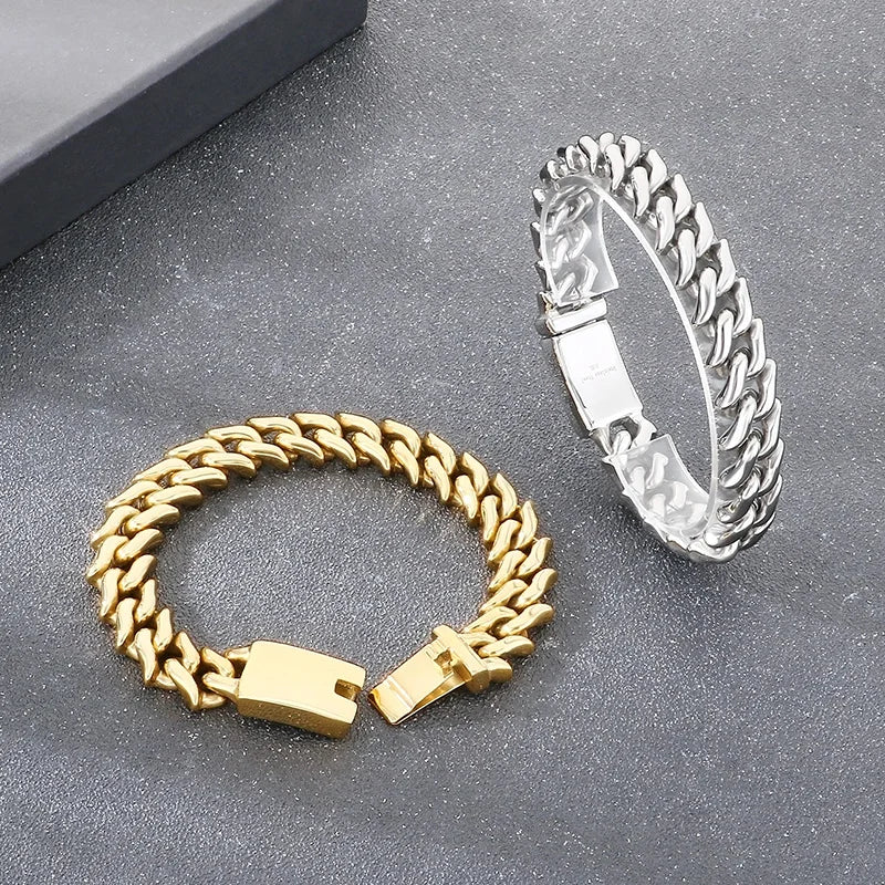 REBEL Polished Fashion Bracelets Men Stainless Steel Trendy Link Bracelet Bangle