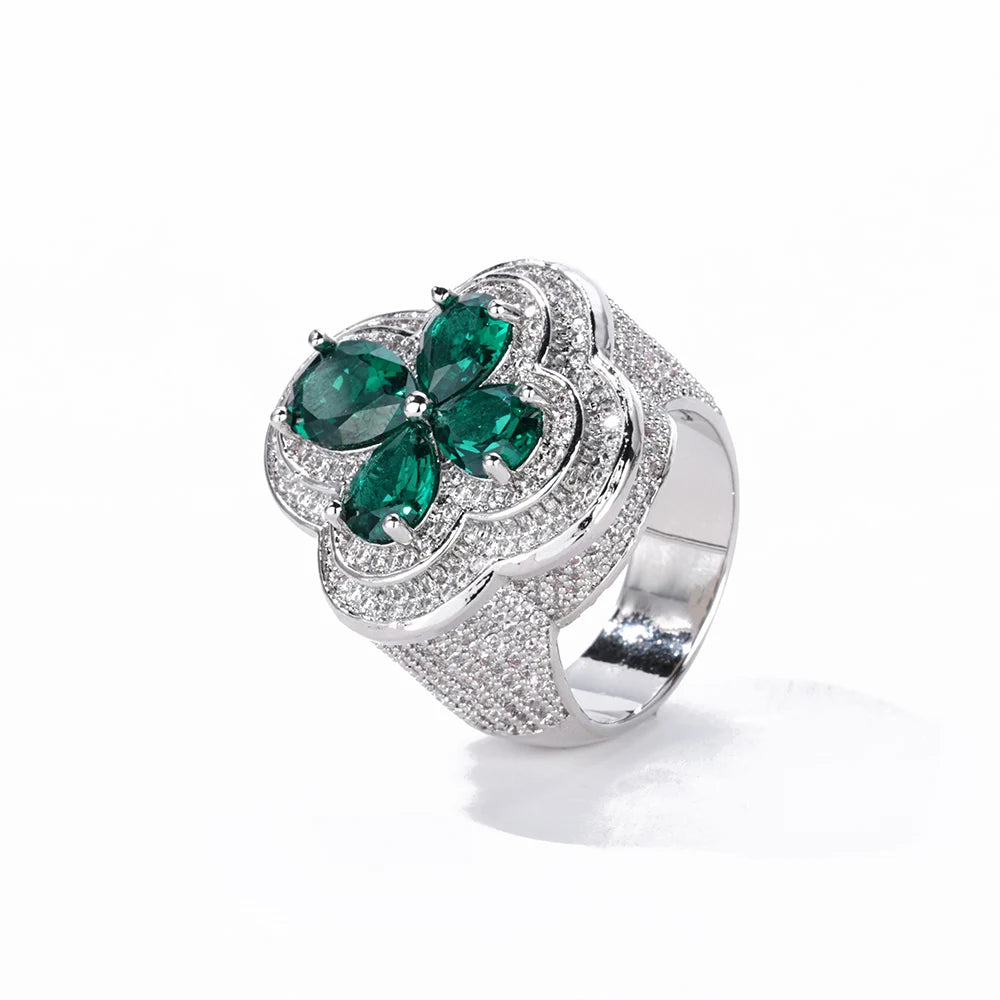 S&S Iced Out Flower Ring | Gemstone Hiphop Ring