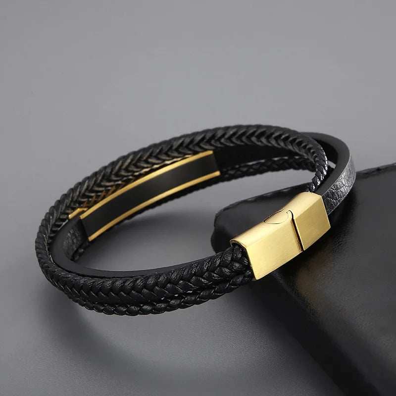 KALEN Unisex 220mm Causal Stainless Steel&Fibre Bracelet With Custom Plate