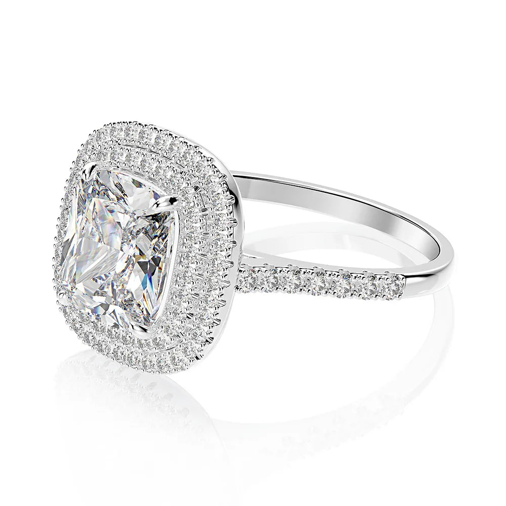 Silverelli | 925 Silver 3ct High Carbon Diamond Bezel Ring | 8×9mm | Platinum Plated