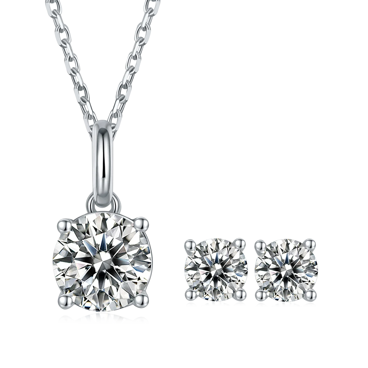 925 Sterling Silver Stud Earrings Round Moissanite Diamond Pendant Necklace Jewelry Set