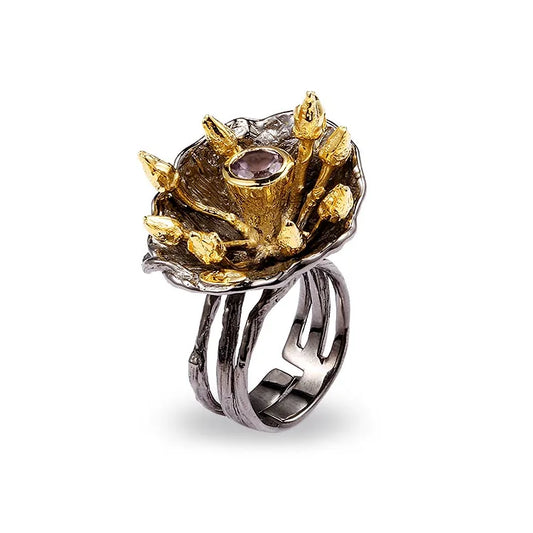 Handmade Women Fashionable Flower Design 925 Sterling Silver Ring