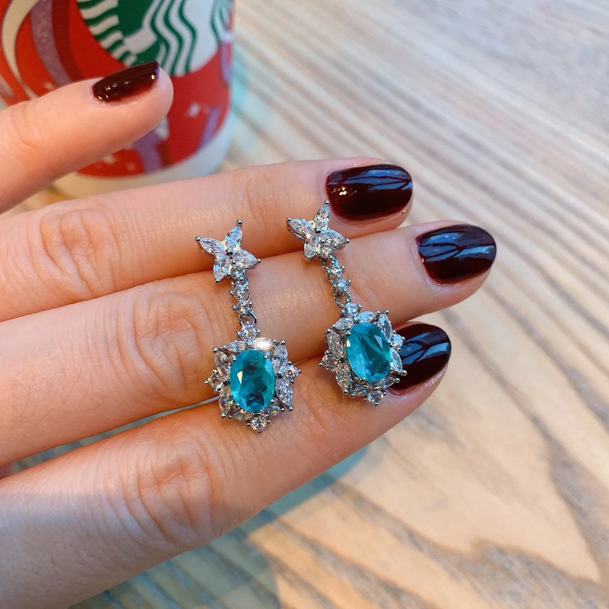 Gemfiori Personality Fashion Blue Zircon 18K Gold Plated Women's Wedding Engagement Three Piece Jewelry Set with Pendant Earrings Ring