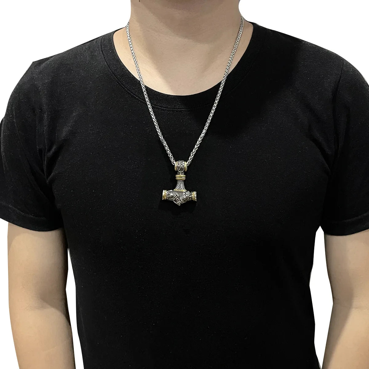 REBEL VIKING Odin Thor Hammer Amulet Pendant Necklace – Stainless Steel