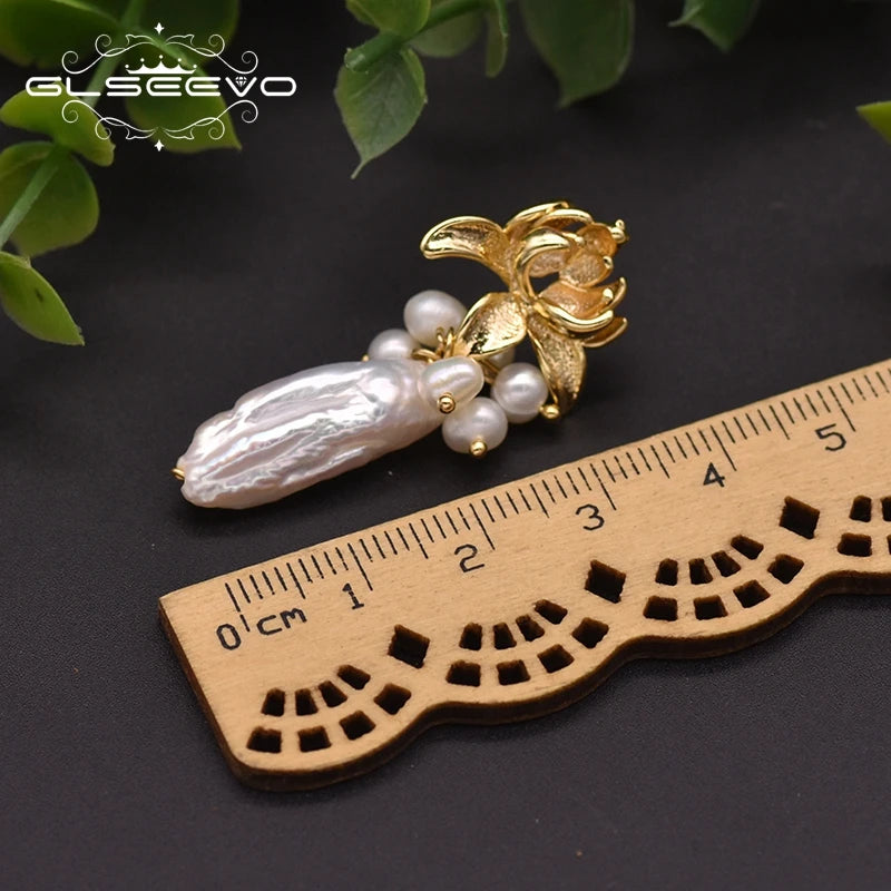 Flower Shape Charm Drop Earrings for Women Natural Freshwater Baroque Pearl Christmas Earrings Luxury Jewelry  Earrings Bulk