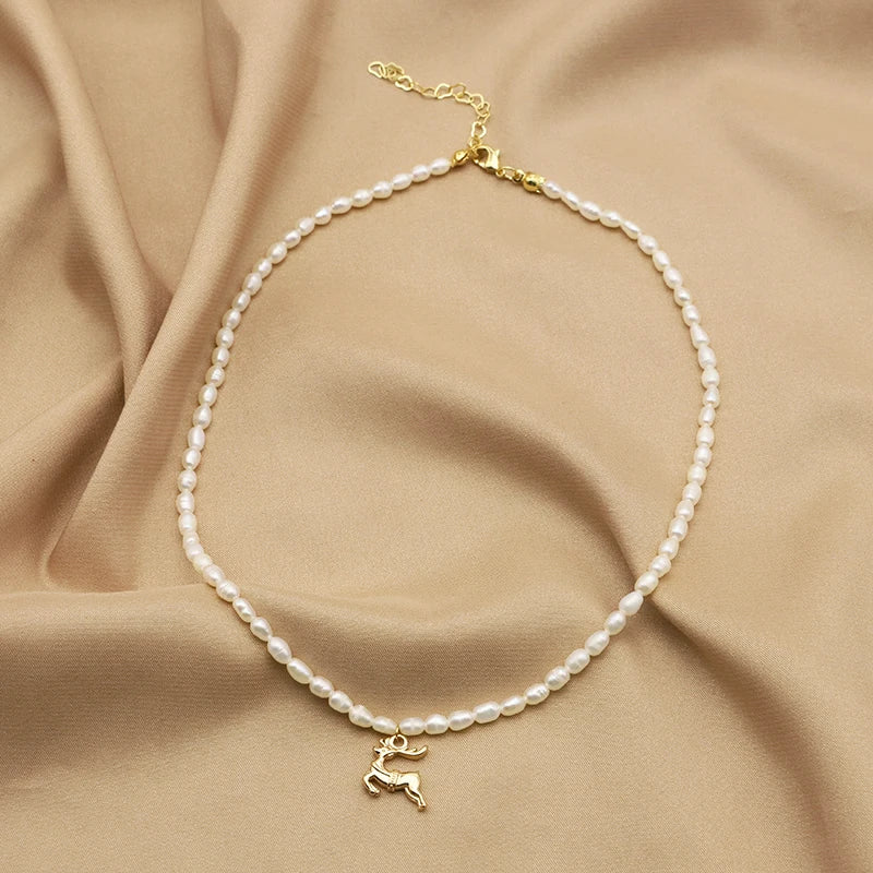 Natural Freshwater Pearl Zircon love Pendant Necklace Gold-plated White Simple Fashion Fine Jewelry Necklace for Girlfriend Gift