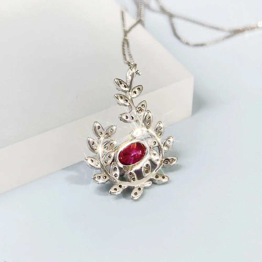 Gioiellieri Natural Ruby Pendant S925 Sterling Silver Necklace for Women Fine Jewelry July Birthstone Anniversary Birthday Gift Deep Red New