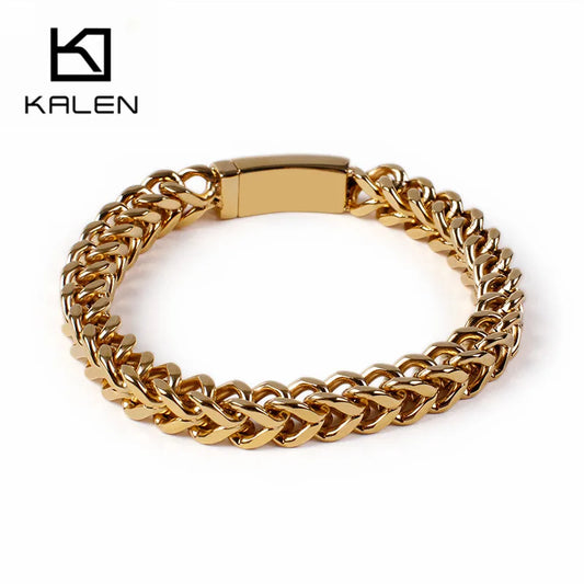 KALEN 316L Stainless Steel Shiny Spring Clasp Link Chain Bracelet Men
