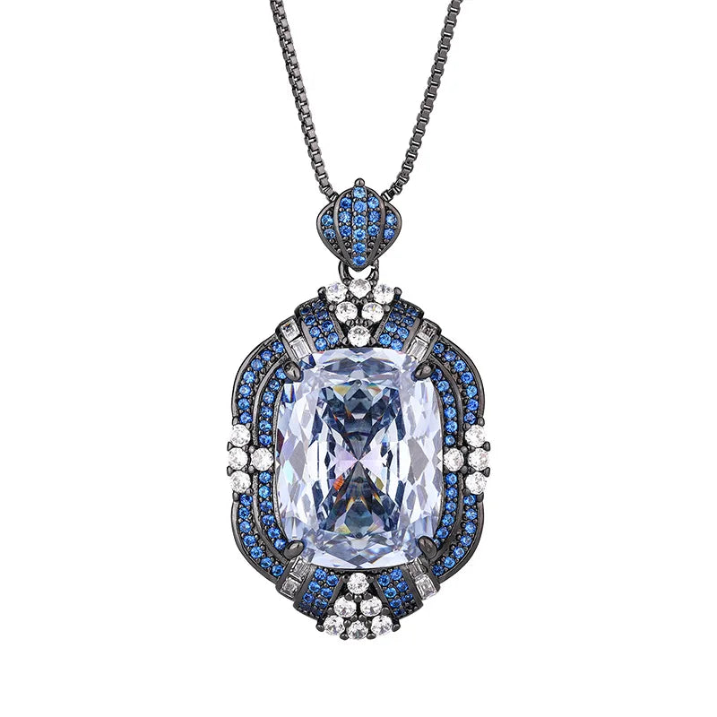Gemfiori Luxury Vintage Black Rhodium Plated Pink Morganite Jewelry Set Cushion Cut Pink Gemstone Pendant Necklace Ring Stud Earring Gift