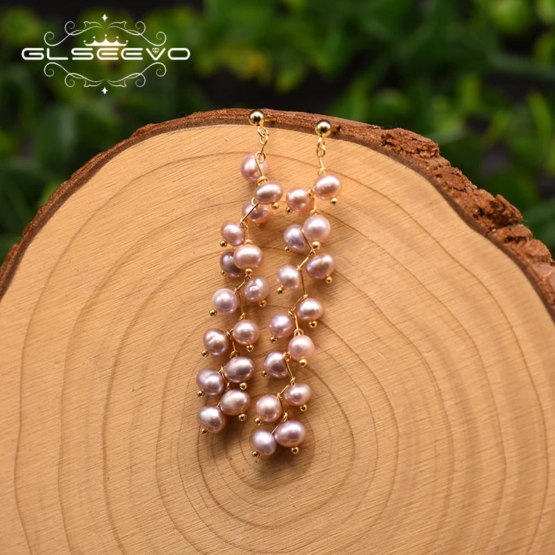 Natural Purple Freshwater Pearl Long Tassel Drop Earrings for Women Wedding Handmade Jewelry Kolczyki Damskie
