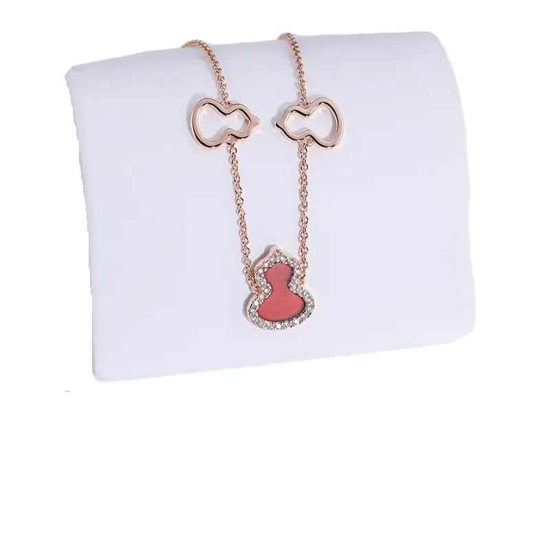 MuShan Jewelry Factory Chinese Gourd Bracelet 925 Silver Plated with champagne Gold Green Jade Red and Agate Fu Lu Bracelet