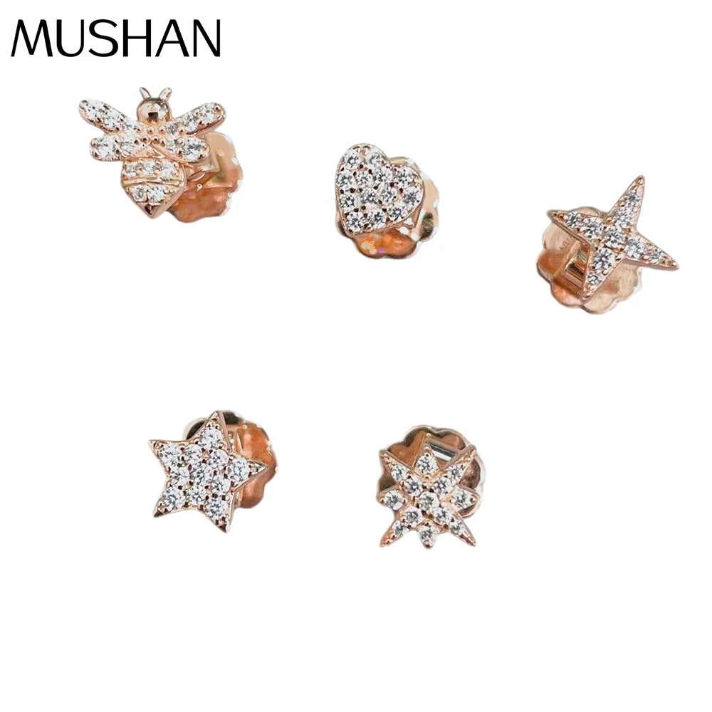 MUSHAN Jewelry Factory Same High Carbon Diamond 925 Silver Rose Gold Plated Fashionable and Versatile Set of Ear Studs