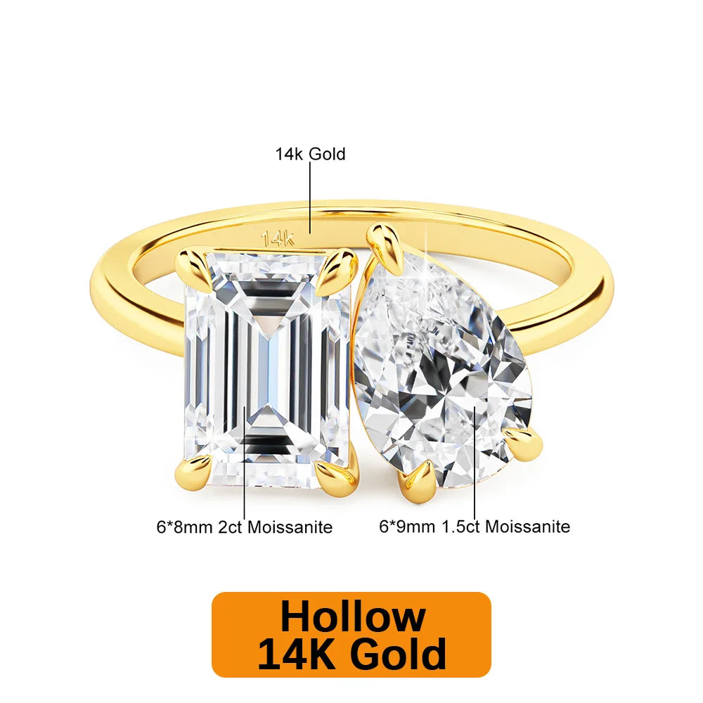 Gioiellieri Fine Jewelry Designer Woman Personalized Engagement Wedding Ring Hollow 14K Gold Double Moissanite Ring