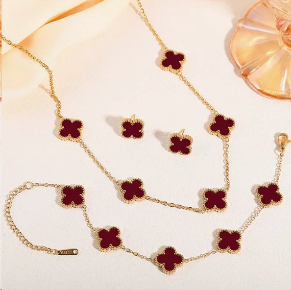 S&S Four-Leaf Clover Necklace, Earring & Bracelet Set – Collection