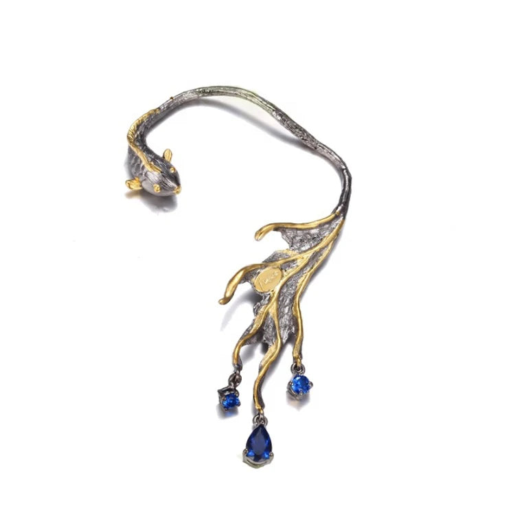 Unique Fashion Lovely Fish Cover Ear Cuff Clip Earring With Blue Spinel
