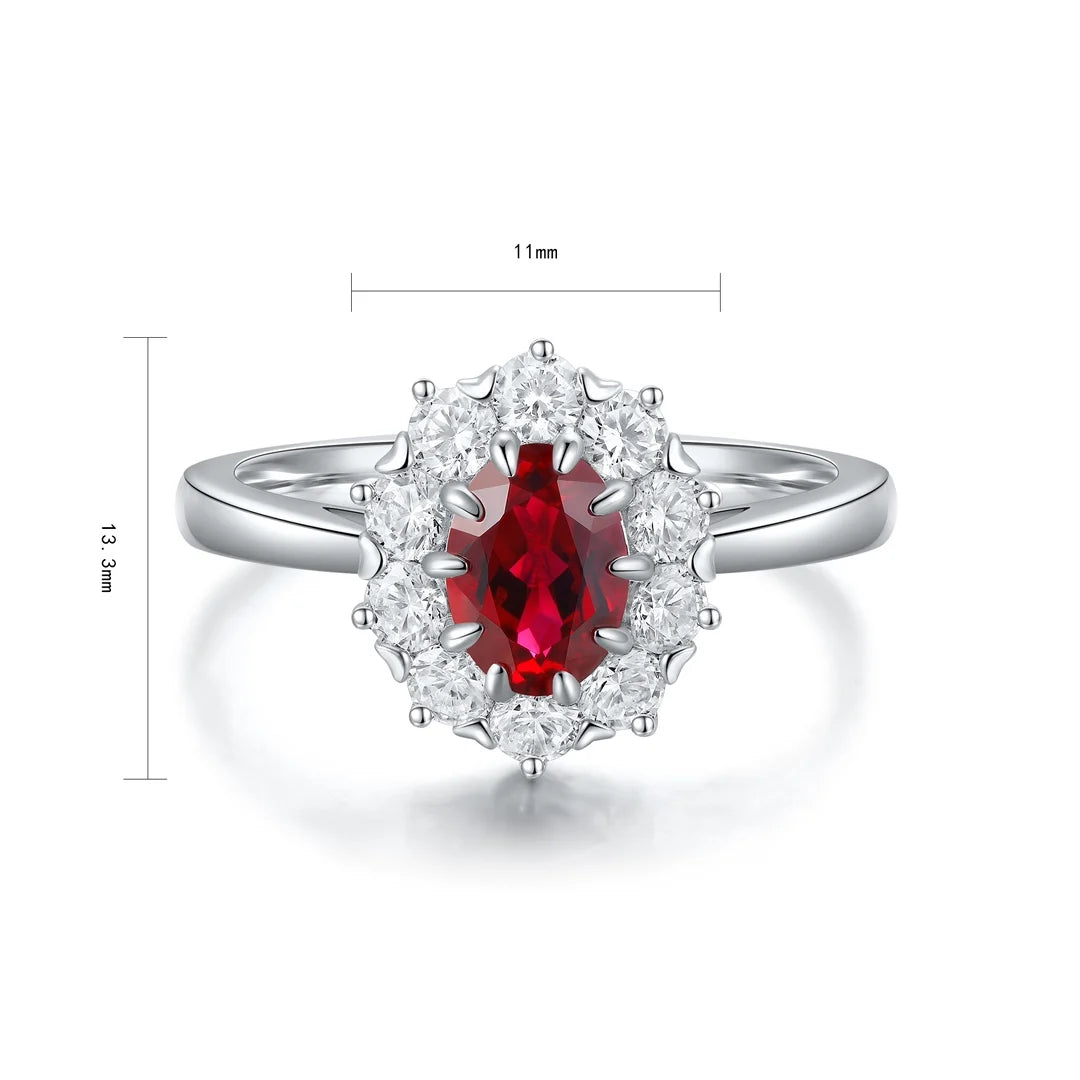 Gemfiori Statement Rings Sterling 925 Silver Lab Grown Ruby Rings for Women Engagement Rings of the Day Wedding Gift Customize Jewelry