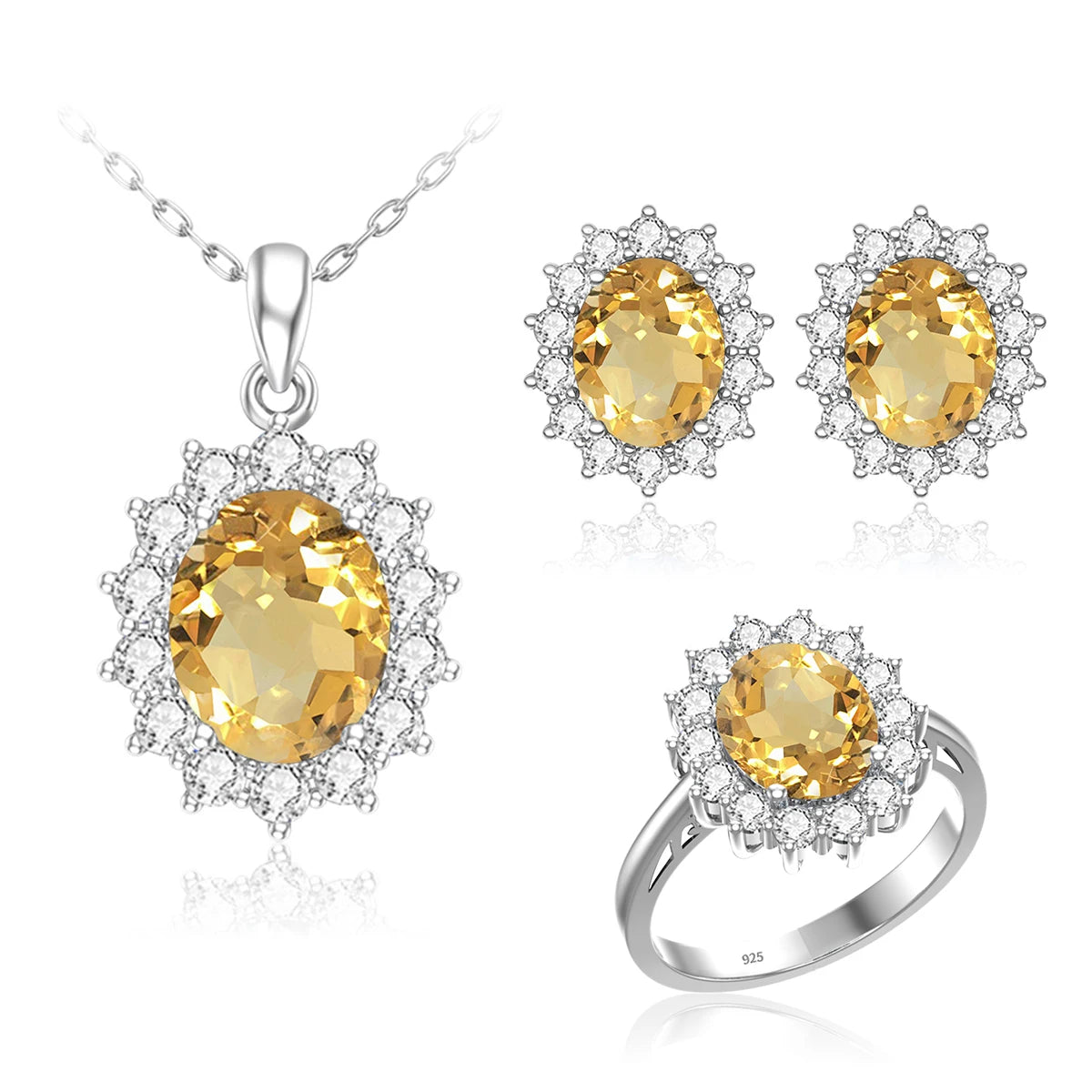 ArtistA Luxury Bridal Jewelry Set 925 Sterling Silver Sapphire Halo Ring Earrings Pendant for Women's Wedding Jewelry