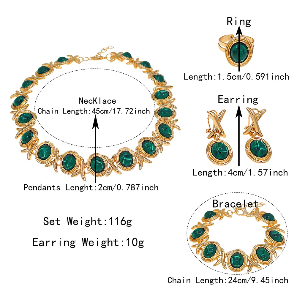 Zhuerrui Classic and Fashionable XO Women's Jewelry Set, High-end Emerald, Elegant and Romantic African Couple JewelryX0305