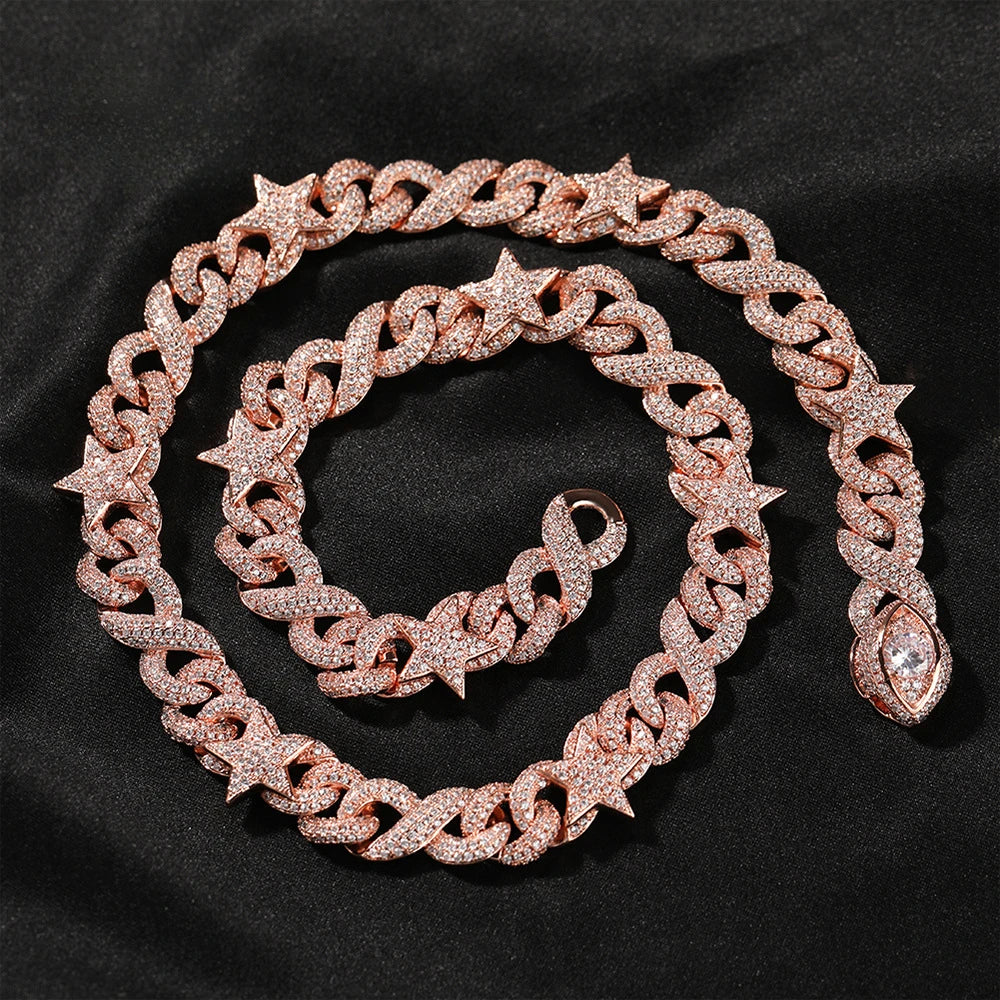 Wholesale High-End 10mm Cuban Chain Necklace for Men Full Star Eye Clasp Fashion Jewelry with Zircon and Copper Material