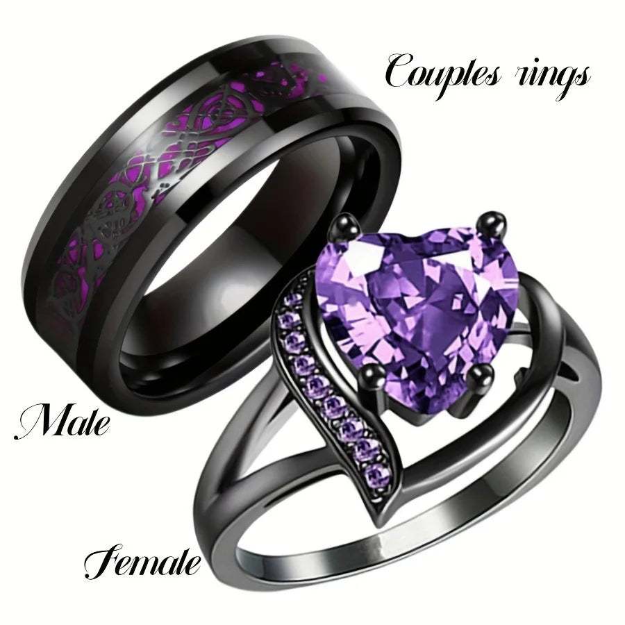 Fashion Trendy Luminous Glow in Dark Tungsten Zircon Engagement Wedding Black Fluorescent Dragon Ring for Women