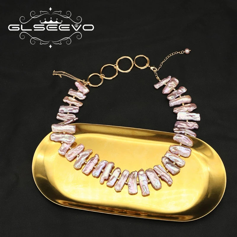 Natural Freshwater Baroque Purple Pearl Necklace Brass 18k Gold Plated Handmade Charm Necklace for Friends Party Gift Jewelry