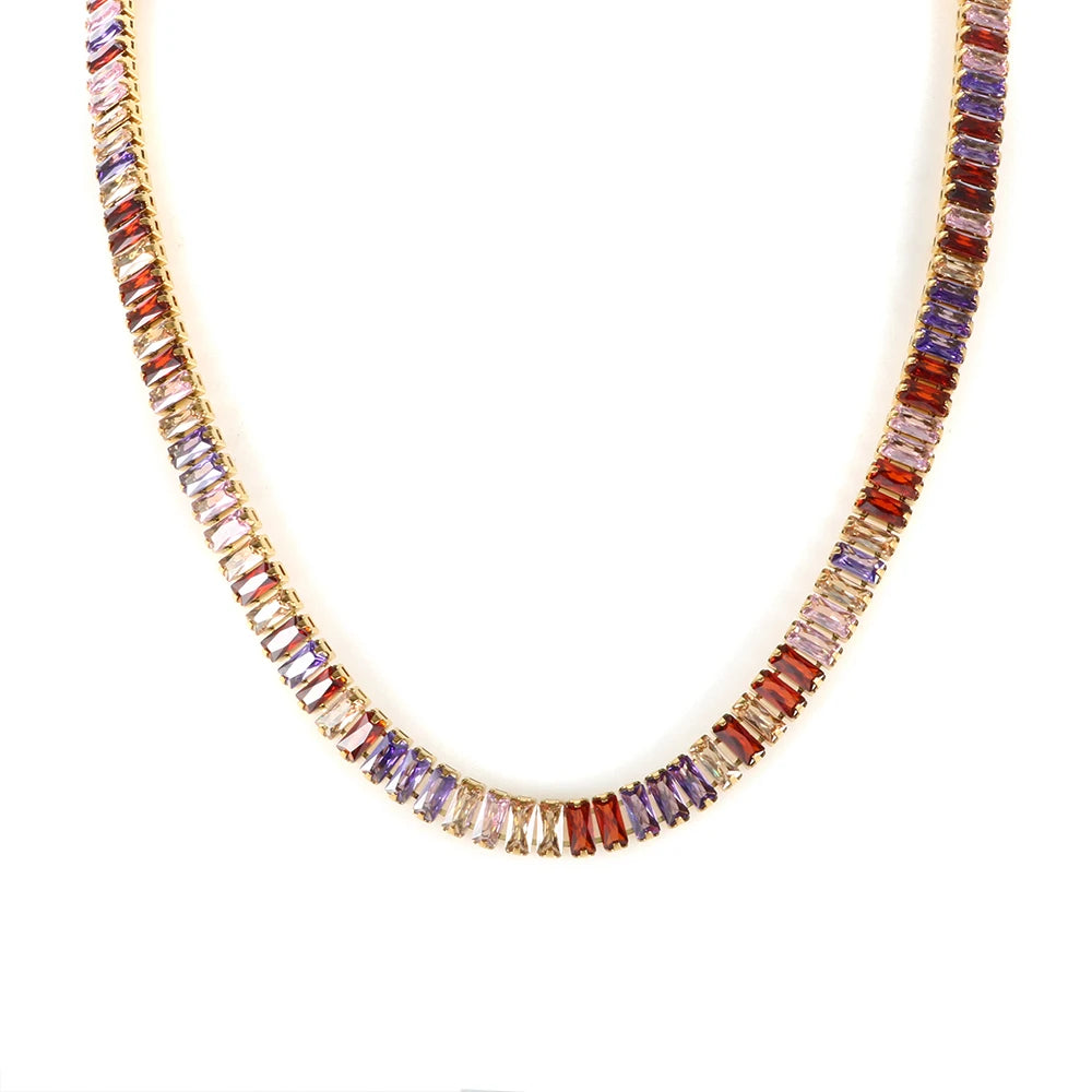 Tennis Chains Necklace Crystal Diamond Colorful Cubic Zirconia Tennis Tarnish Free Customize Bracelet Fashion Jewelry Set