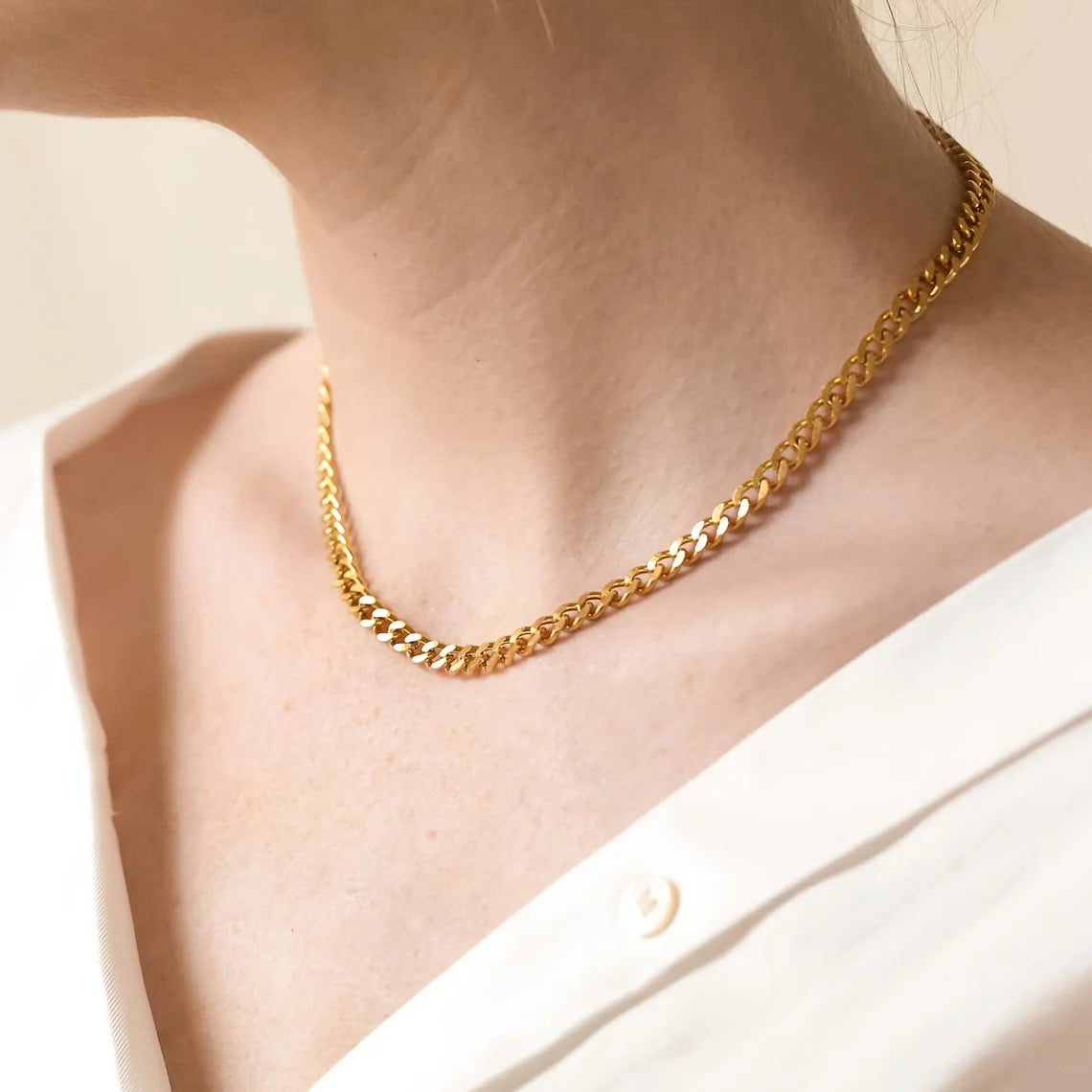 Fashion 3mm 5mm Curb Gold Cuban Link Women Jewelry Stainless Steel Silver 14K Real Gold Plated Miami Cuban Mens Chain Necklace