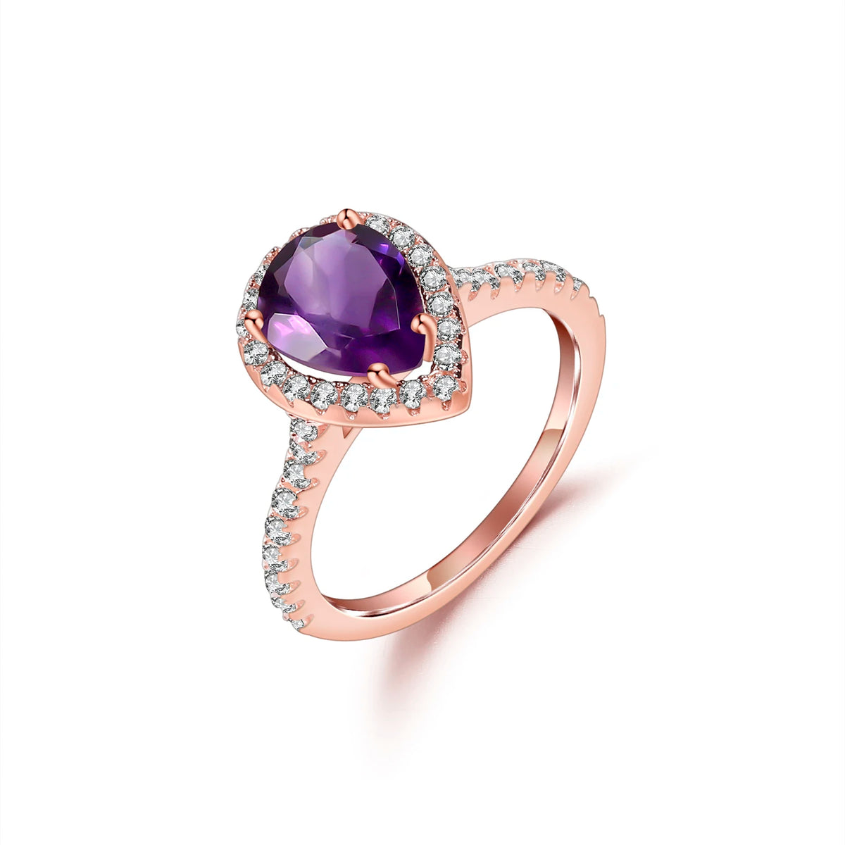 ArtistA KH076 Abiding Hand Made Pear 5*7MM Natural Stone Jewelry 925 Sterling Silver Gold Plated Amethyst Sky Blue Topaz Halo Ring