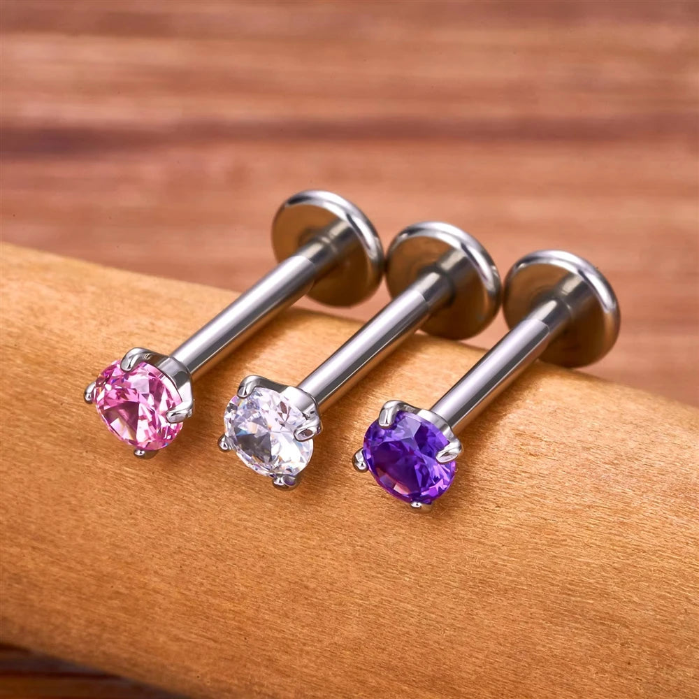 ASTM F136 Titanium Multi Color Zirconia Stud Earrings Nose Lip Ear Cartilage Rings Body Piercing Jewelry