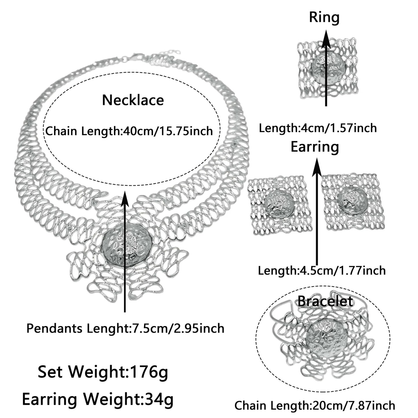 Zhuerrui New Fancy Jewelry Set Nigerian Wedding Ladies Four-Piece Double Copper Ring Chain Ring Bracelet French EleganceH00785