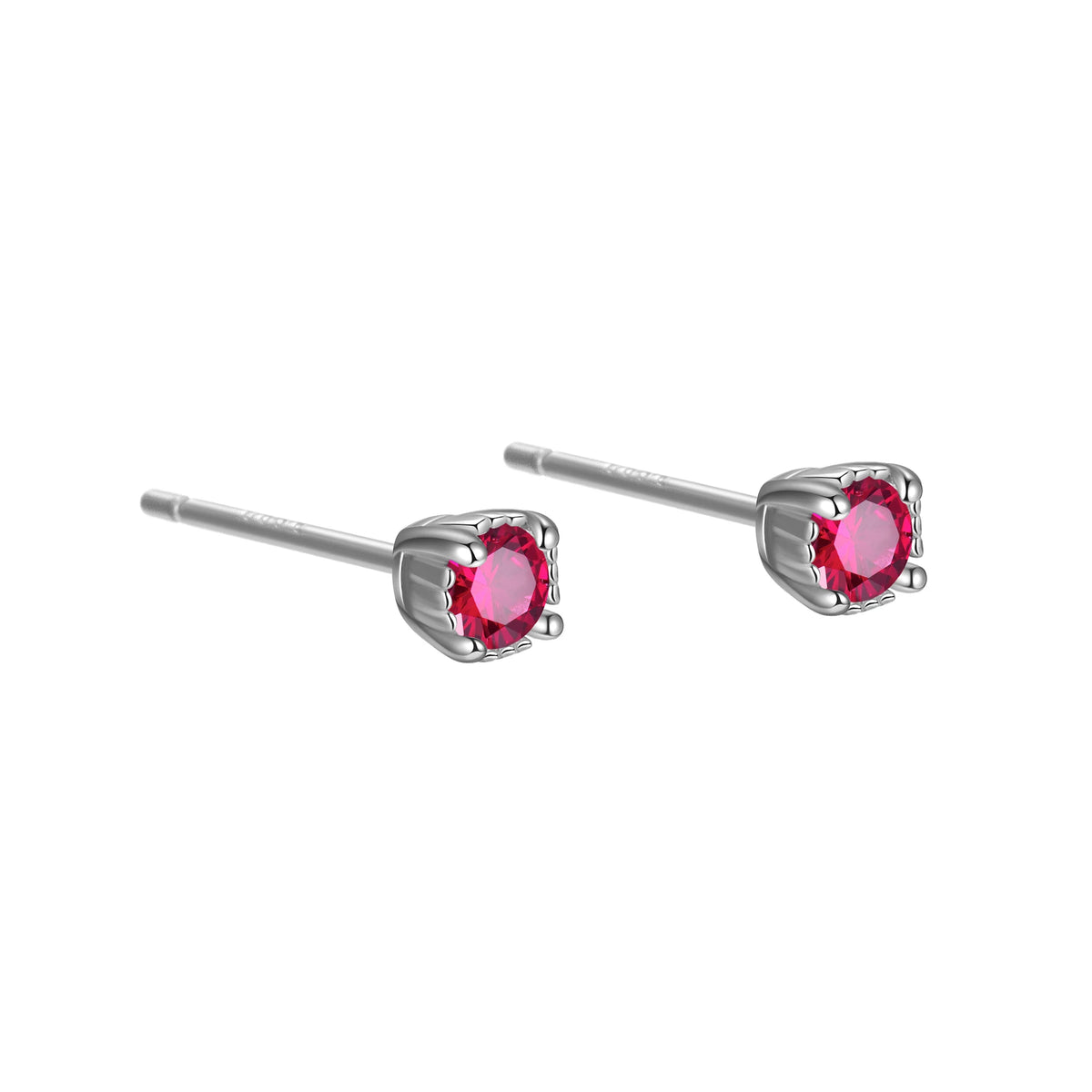 Trendy 925 Sterling Silver Stud Earring Bezel Claw Round White/Red/Blue/Black Colorful 5A CZ Earrings Gift for Women Mom