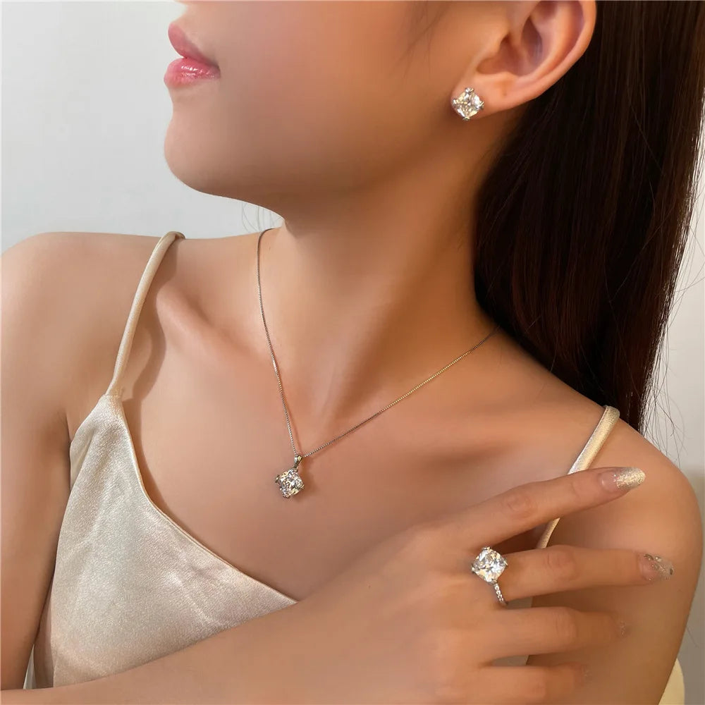 MUSHAN Jewelry Factory New 7 Carat White G Square 11*11 Necklace 925 Silver Fashionable and Sexy Neck Accessory 40+5cm