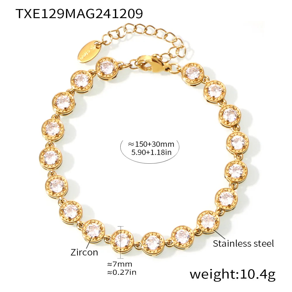 REDheart New Stainless Steel Full Drill 3A Zircon Mixed Color Bracelet PVD Vacuum Electroplating Does Not Fade Necklace Jewelry Set