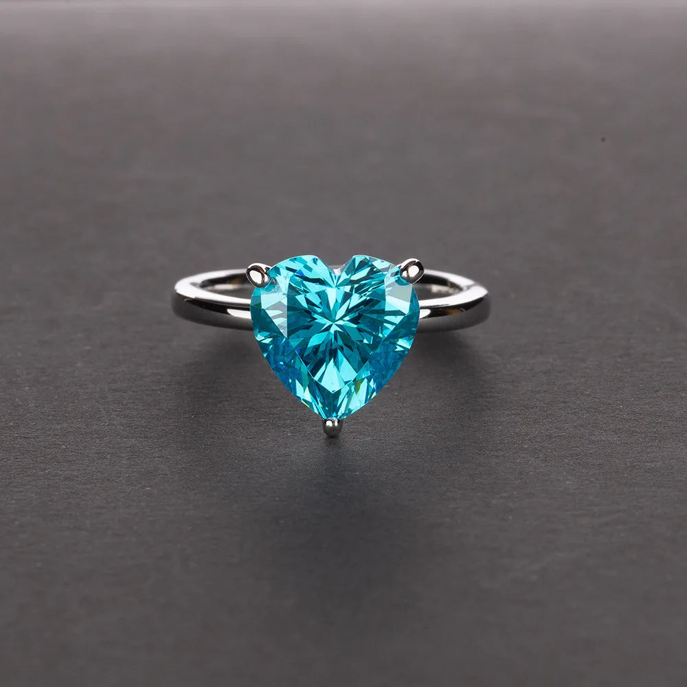 Silverelli | 925 Silver 4ct Heart-Shaped High Carbon Diamond Ring | 10×10mm | 6 Colours | Platinum Plated