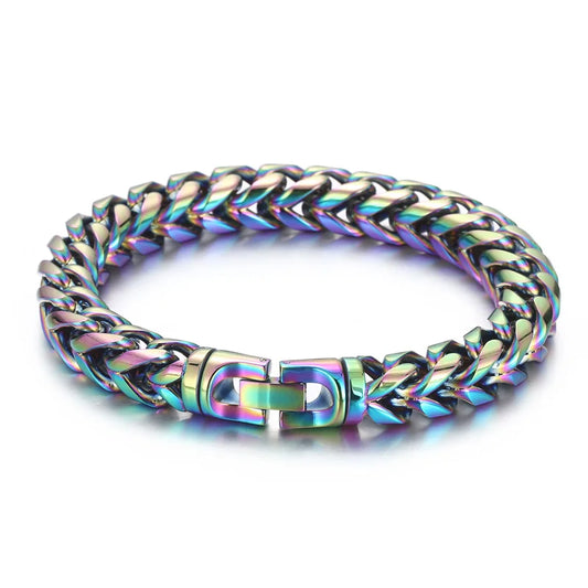 KALEN 230mm Unisex Casual Silver/Gold/Black/Blue/Rainbow Stainless Steel Herringbone Bracelets