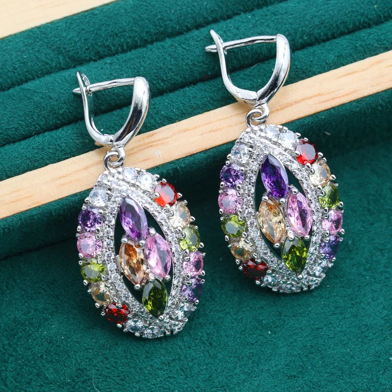 XOTICA Luxury Multicolor Zircon Drop Earrings Custom Women's Silver Wedding Jewelry Ladies Earings Fashionable Custom Jewelry