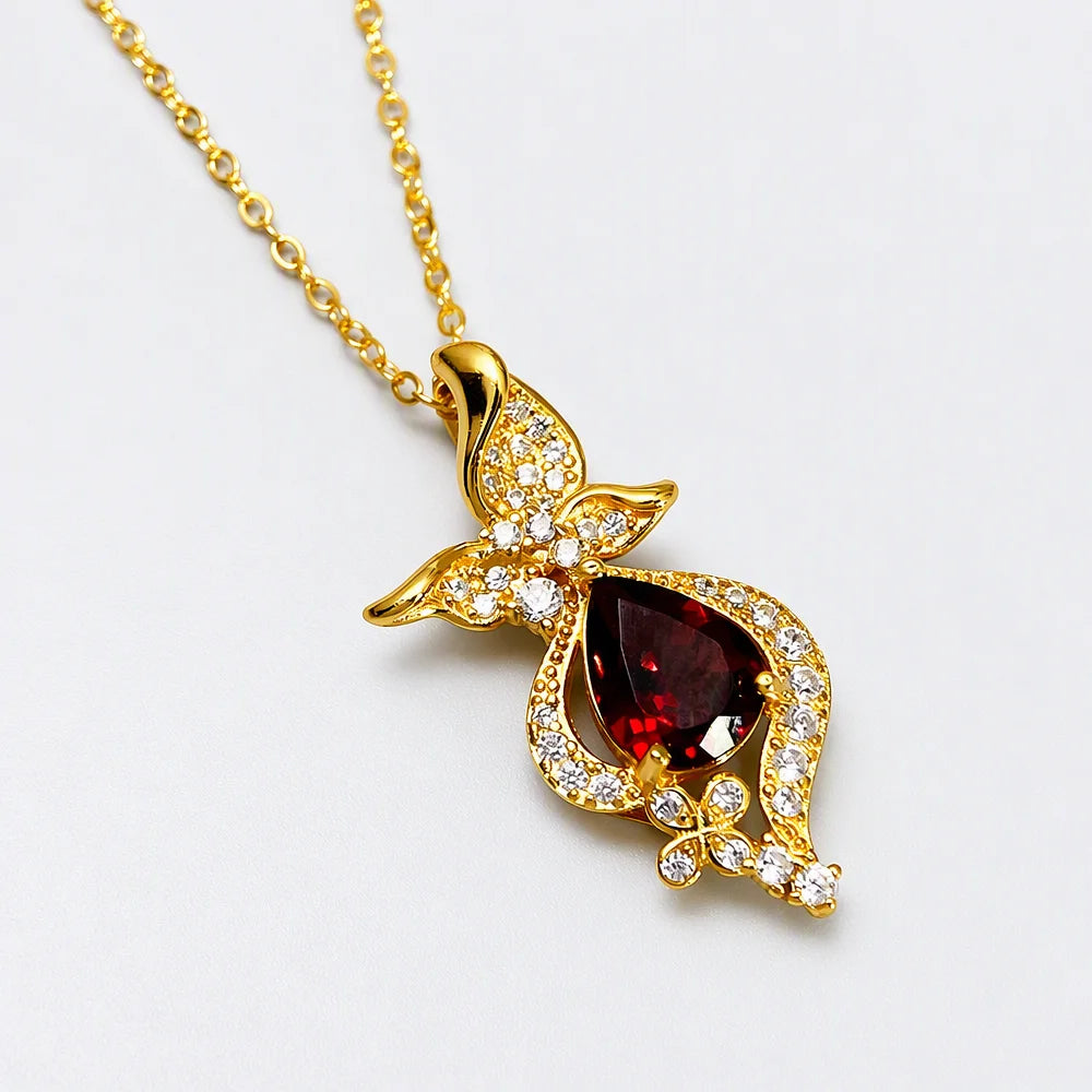 Gioiellieri Natural Garnet Sterling Silver Pendant with S925 Stamp for Quality Assurance Red Gemstone Fine Jewelry Charm for Lady Necklace