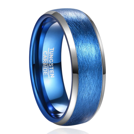 REBEL 8mm width handmade chamfer bright edges thousand silk effect plated blue men's or women's unisex tungsten steel ring jewelry