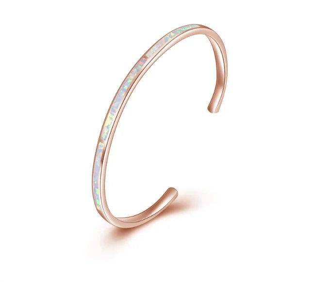 Trendy Rainbow Opal Open Bangle | Sleek Silver Cuff Best Seller