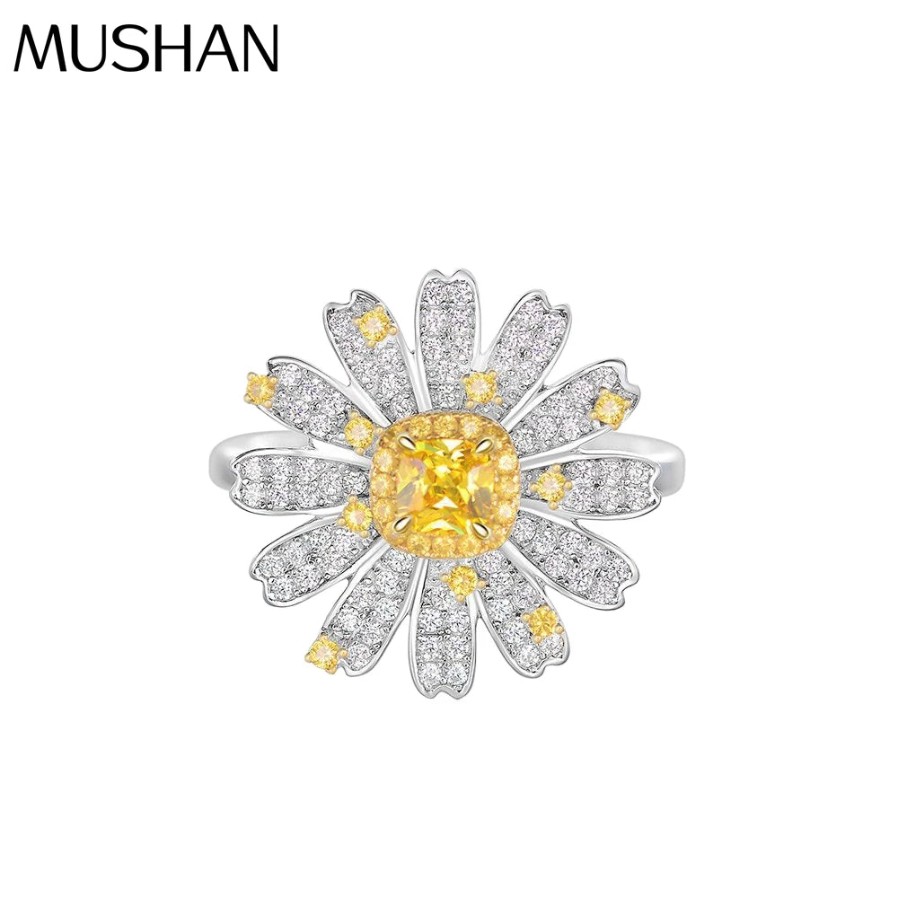 MuShan Jewelry Factory S925 Square 4*4 Floral Jewelry for Women Fashionable Personalized Luxurious and Creative Daisy Ring