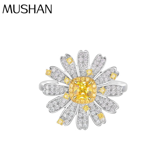 MuShan Jewelry Factory S925 Square 4*4 Floral Jewelry for Women Fashionable Personalized Luxurious and Creative Daisy Ring