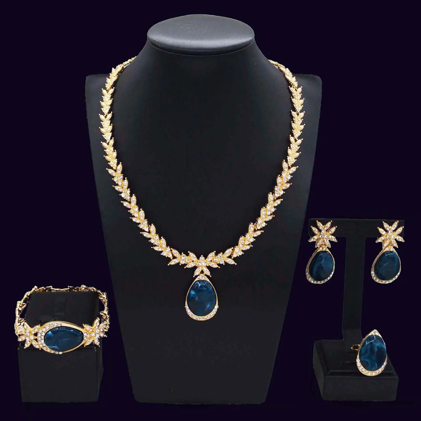 Zhuerrui High Quality Gold Jewelry Sets Silver Diamond Blue Drop Necklace Jewelry Set Fashion Valentine's Day Gifts HC23228
