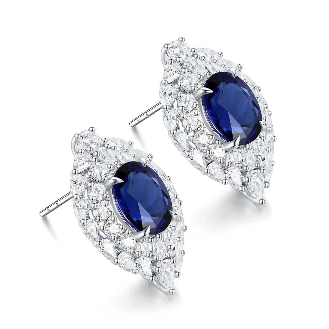 Gemfiori Anster High Quality S925 Lab Grown Sapphire Earring Stud Dainty Gemstone Stud Earrings for Women Daily Wear Gift