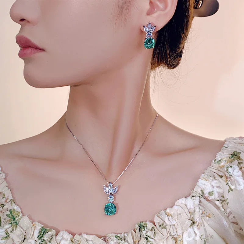 REDheart Fashion Copper Inlaid Pearl Anniversary Gold Plated Ice Flower Cut Premium Design Earrings Necklace Set