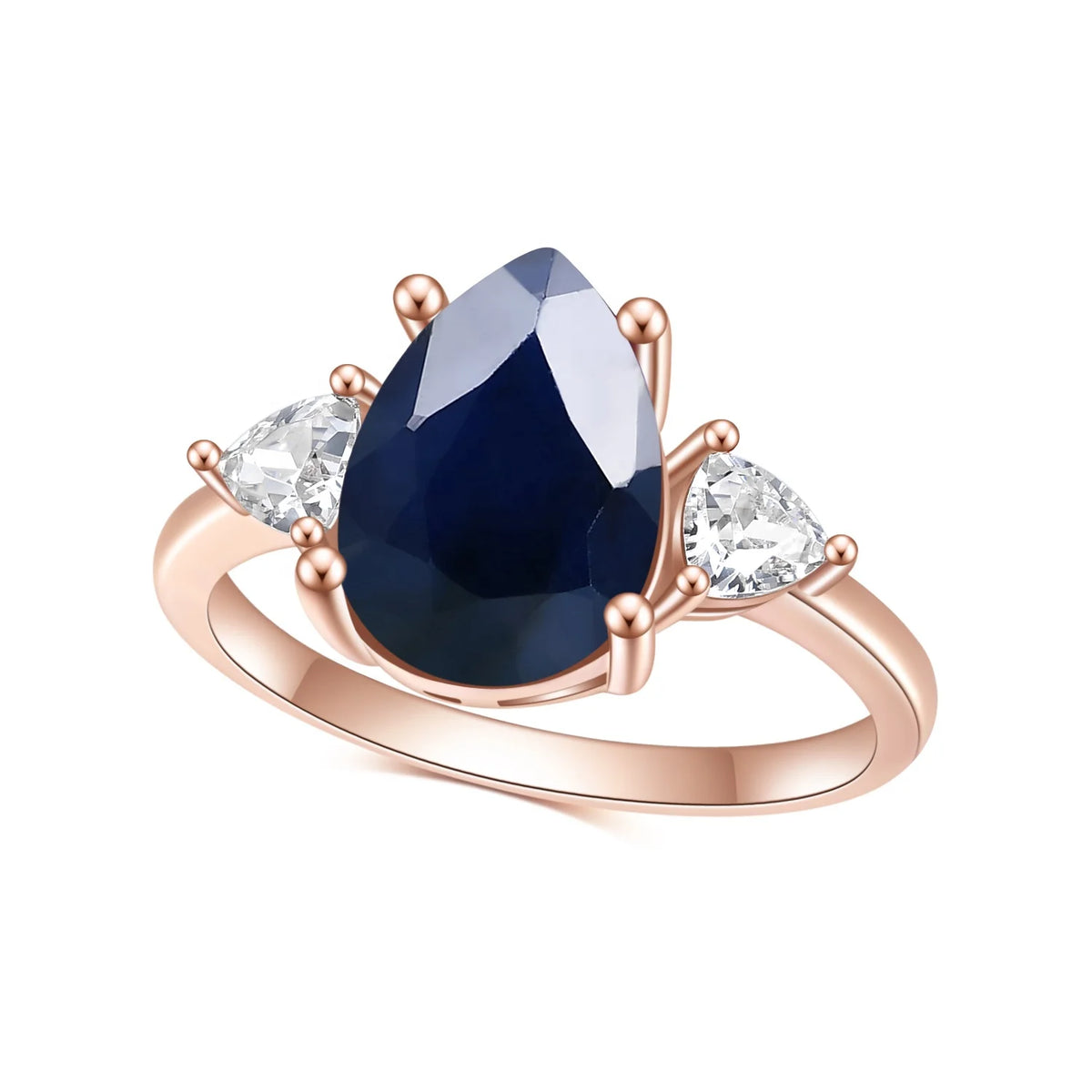 ArtistA Abiding Fine Jewelry Light Rose Gold Plated 925 Silver Pear Diffusion Sapphire Stone Ladies Ring With White Cz