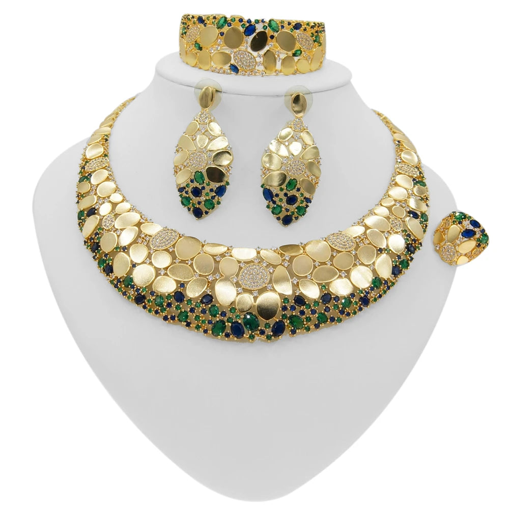 Zhuerrui Fashion Necklace Jewelry Set Brazil 24K Gold Ladies Wedding Jewelry High Quality Italian Custom Jewelry Set HZ210901163