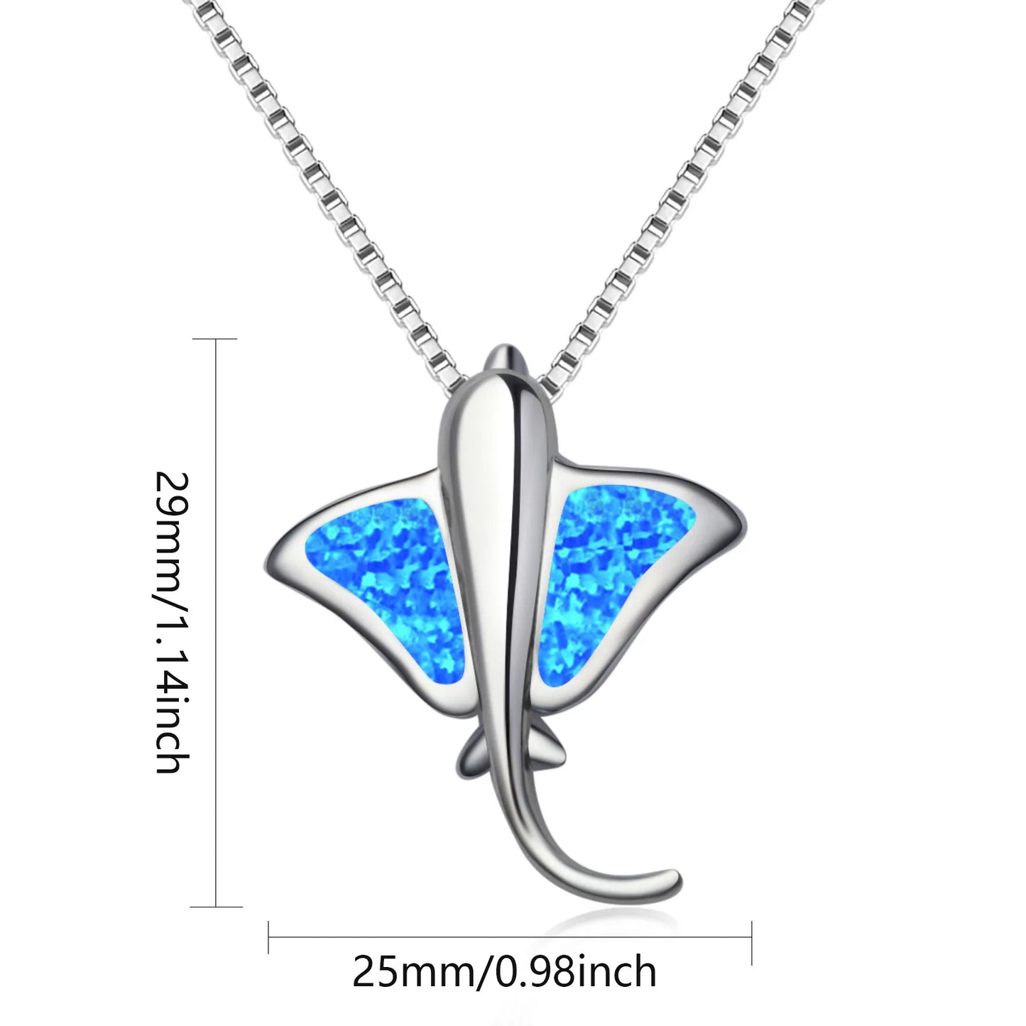 Opal Christian Batfish Necklace for Women Romantic Brass Link Chain Sweater with Blue Hexagonal Star Pendant
